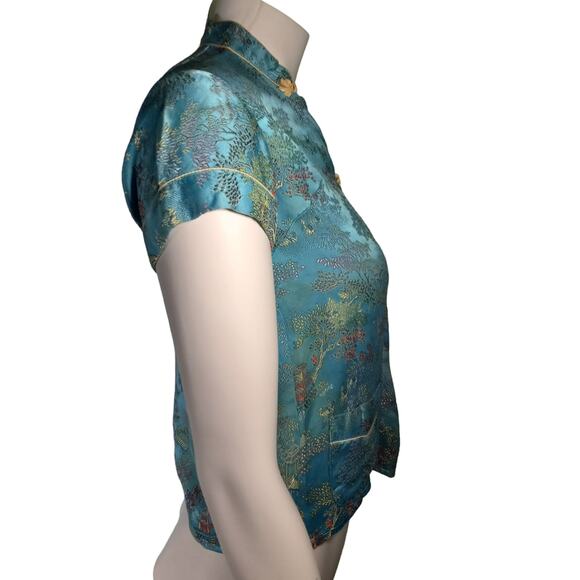 Vntg Peony Shanghai China Silk Jacquard 2pc Set XS Oriental Lounge Quietlux - Picture 10 of 16